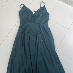 Emerald satin maxi dress from Lulus.